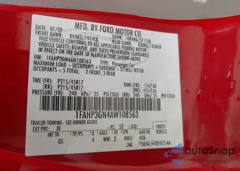 2010 Ford Focus Ses из США, поврежденный, VIN 1FAHP3GN4AW108563